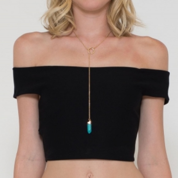 Black Off The Shoulder Crop Top - Picture 1 of 3